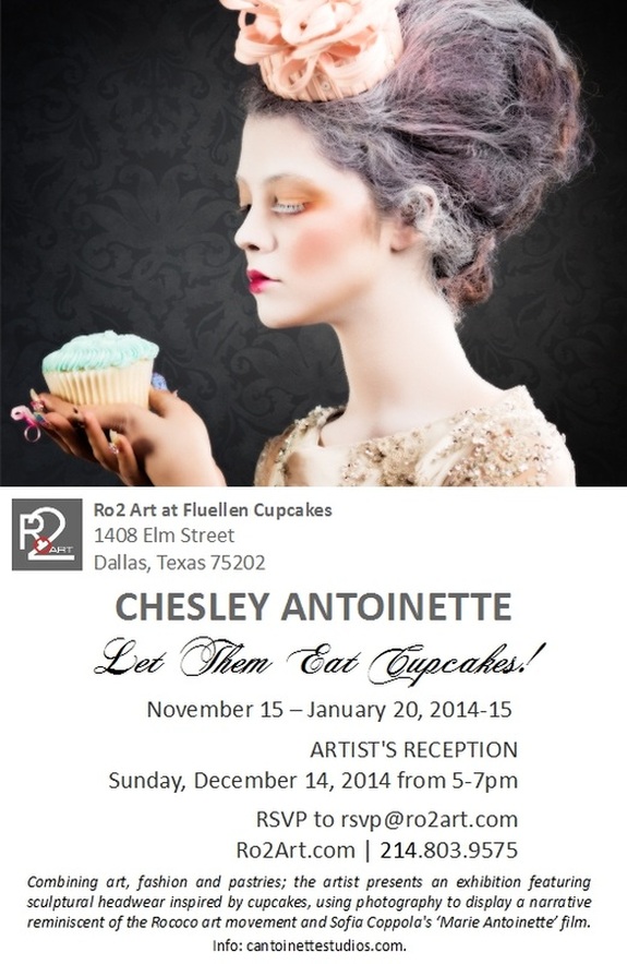 Chesley Antoinette explores the fashion of cupcakes in a Rococo revival exhibition at Fluellen Cupcakes, put on by Ro2 Art in Dallas